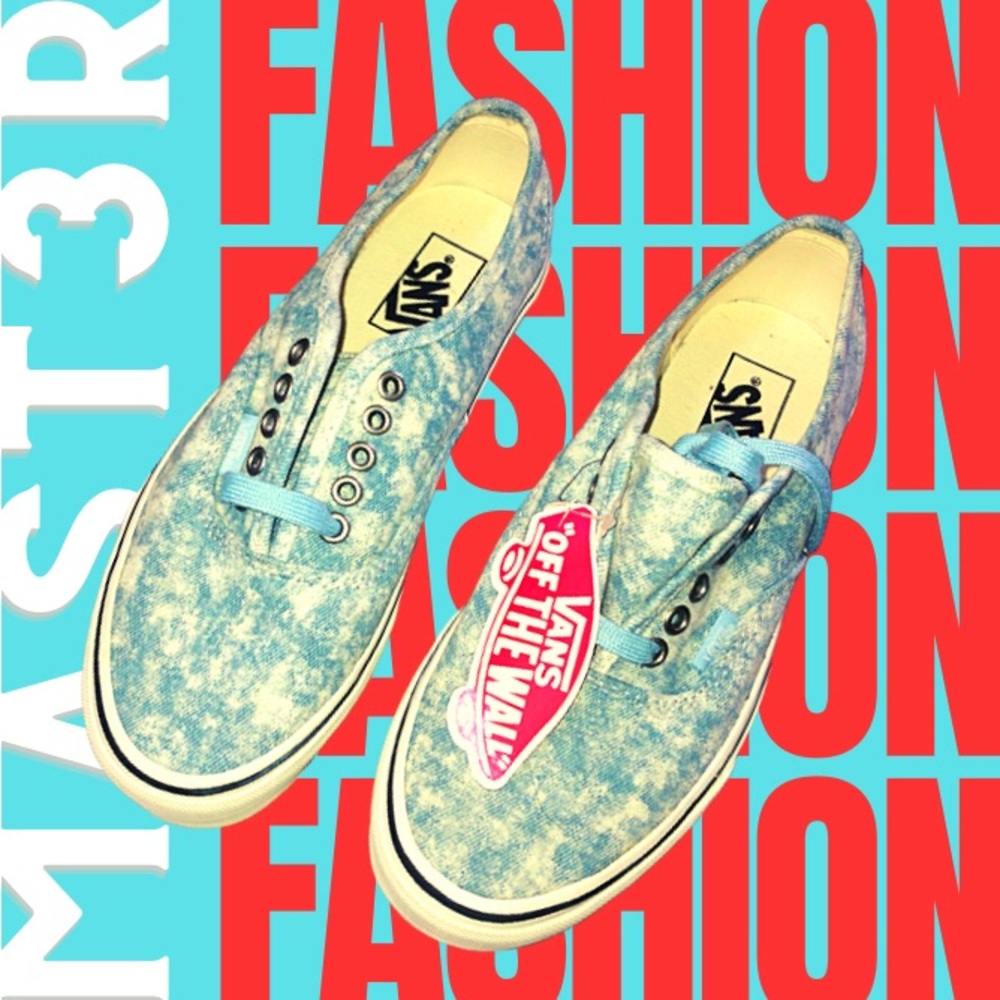 White and blue denim vans w/free gift